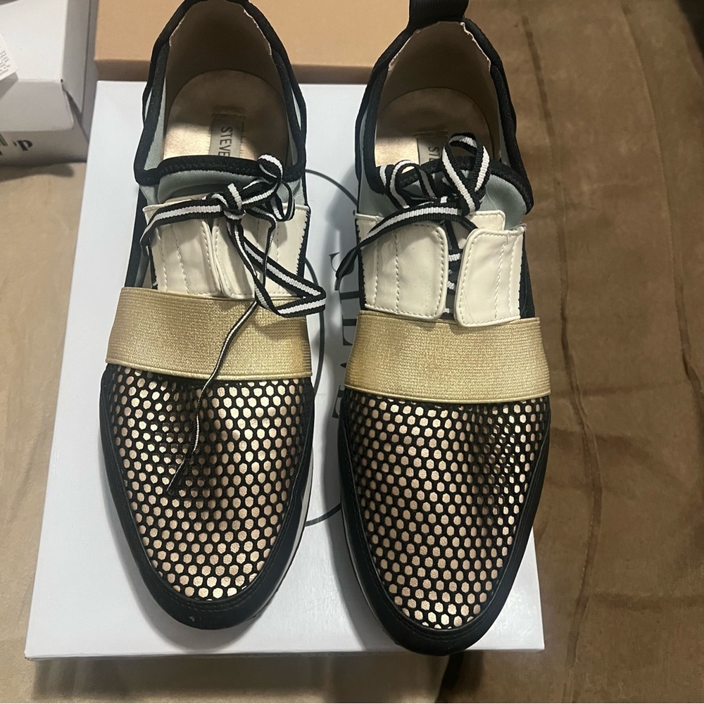 Steve Madden Black and Gold Mesh Sneakers